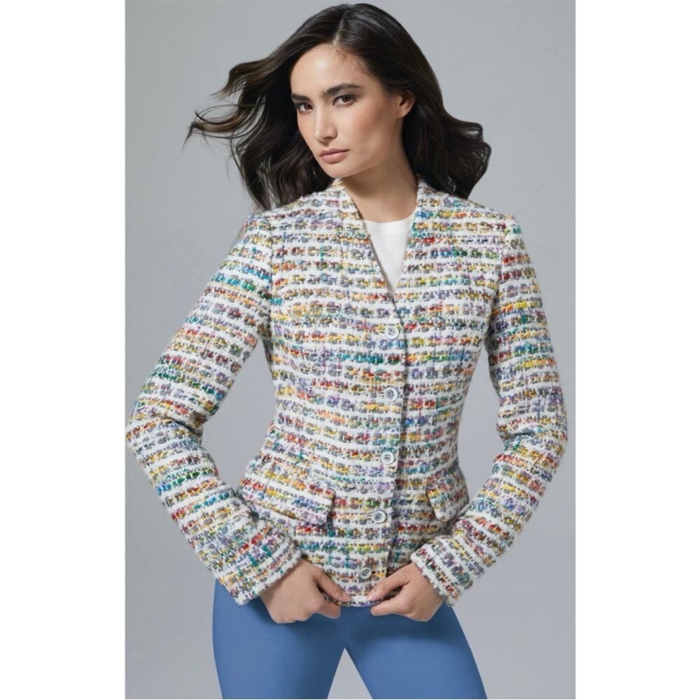 Carlisle Collection Winter 2022 Rainbow Wool Blend Tweed Blazer Jacket Sz 0
